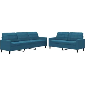 vidaXL Ensemble de canapés 2 pcs avec coussins Bleu Velours pas cher