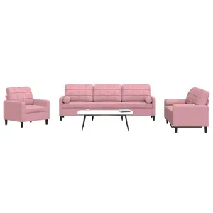 vidaXL Ensemble de canapés 3pcs et coussins et traversins rose velours pas cher