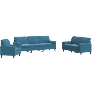 vidaXL Ensemble de canapés 3pcs et coussins et traversins bleu velours