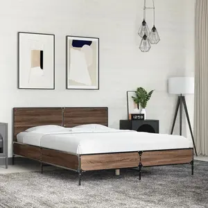 Comparateur de prix : vidaXL Cadre de lit chêne marron 140x200 cm bois d'ingénierie et métal