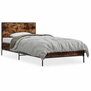 vidaXL Cadre de lit chêne fumé 120x200 cm bois d'ingénierie et métal pas cher