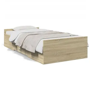 vidaXL Cadre de lit et tiroirs chêne sonoma 90x190cm bois d'ingénierie pas cher