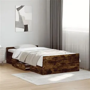 vidaXL Cadre de lit et tiroirs chêne fumé 100x200 cm bois d'ingénierie pas cher