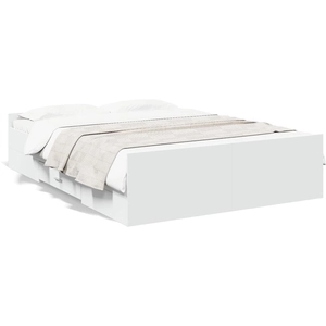 vidaXL Cadre de lit avec tiroirs blanc 140x190cm bois d'ingénierie pas cher
