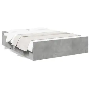 vidaXL Cadre de lit à tiroirs gris béton 160x200 cm bois d'ingénierie pas cher