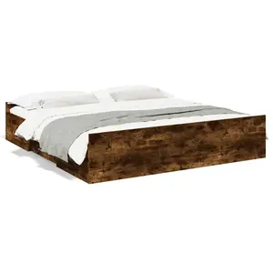 vidaXL Cadre de lit et tiroirs chêne fumé 200x200 cm bois d'ingénierie pas cher