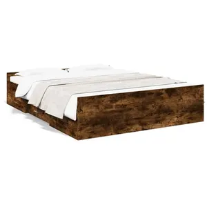 vidaXL Cadre de lit et tiroirs chêne fumé 150x200 cm bois d'ingénierie pas cher