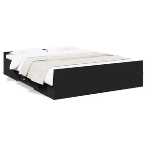 vidaXL Cadre de lit avec tiroirs noir 150x200 cm bois d'ingénierie pas cher