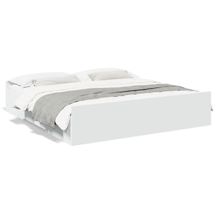 vidaXL Cadre de lit avec tiroirs blanc 200x200 cm bois d'ingénierie pas cher