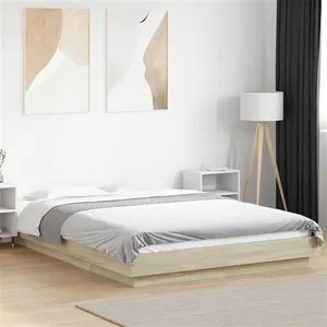 vidaXL Cadre de lit chêne sonoma 135x190 cm bois d'ingénierie pas cher
