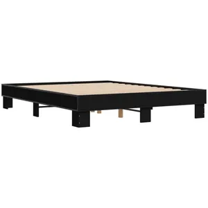 Cadre de lit noir 150x200 cm bois d'ingénierie et métal Vidaxl Noir pas cher