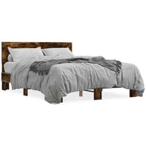 vidaXL Cadre de lit chêne fumé 120x190 cm bois d'ingénierie et métal pas cher