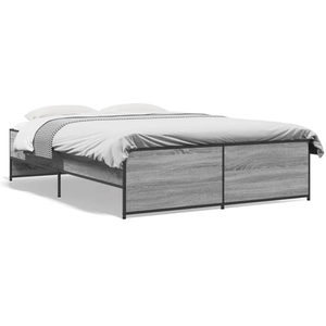 vidaXL Cadre de lit sonoma gris 135x190 cm bois d'ingénierie et métal pas cher