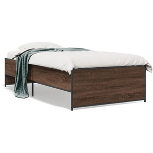 vidaXL Cadre de lit chêne marron 135x190 cm bois d'ingénierie et métal pas cher