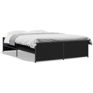 vidaXL Cadre de lit noir 120x190 cm bois d'ingénierie et métal pas cher