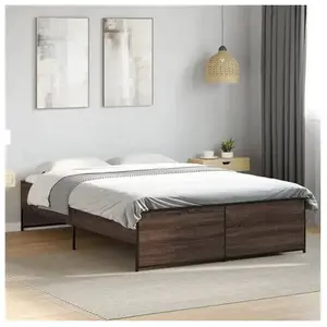 vidaXL Cadre de lit chêne marron 140x190 cm bois d'ingénierie et métal pas cher