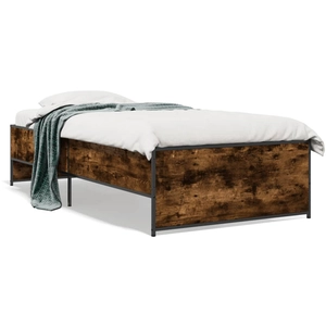 vidaXL Cadre de lit chêne fumé 120x190 cm bois d'ingénierie et métal