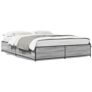 vidaXL Cadre de lit sonoma gris 150x200 cm bois d'ingénierie et métal pas cher