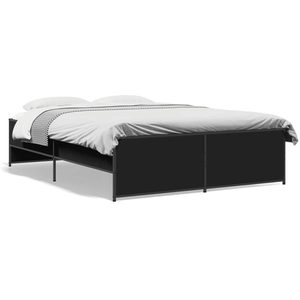 vidaXL Cadre de lit noir 140x200 cm bois d'ingénierie et métal pas cher