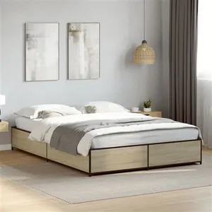 vidaXL Cadre de lit chêne sonoma 120x190 cm bois d'ingénierie et métal pas cher