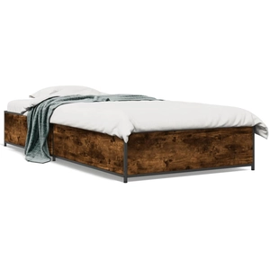vidaXL Cadre de lit chêne fumé 120x190 cm bois d'ingénierie et métal pas cher