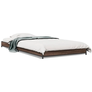vidaXL Cadre de lit chêne marron 120x190 cm bois d'ingénierie et métal pas cher