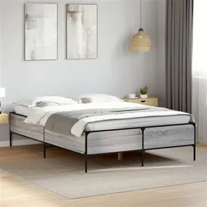 vidaXL Cadre de lit sonoma gris 140x190 cm bois d'ingénierie et métal