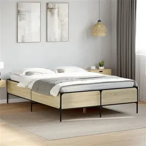 vidaXL Cadre de lit chêne sonoma 120x190 cm bois d'ingénierie et métal pas cher