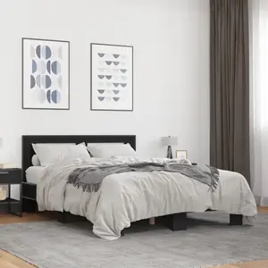 vidaXL Cadre de lit noir 140x200 cm bois d'ingénierie et métal pas cher