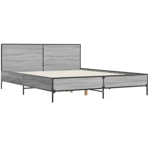 vidaXL Cadre de lit sonoma gris 140x190 cm bois d'ingénierie et métal pas cher