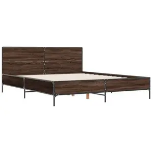 vidaXL Cadre de lit chêne marron 120x190 cm bois d'ingénierie et métal pas cher