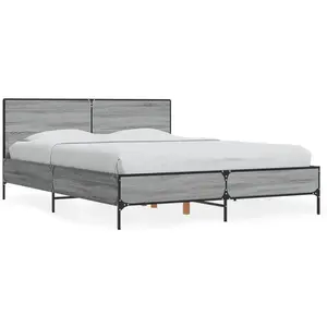vidaXL Cadre de lit sonoma gris 120x190 cm bois d'ingénierie et métal pas cher