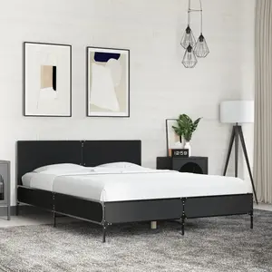 vidaXL Cadre de lit noir 140x190 cm bois d'ingénierie et métal pas cher