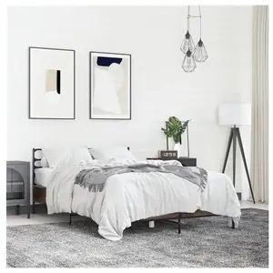 vidaXL Cadre de lit chêne marron 135x190 cm bois d'ingénierie et métal pas cher