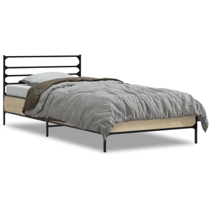 vidaXL Cadre de lit chêne sonoma 150x200 cm bois d'ingénierie et métal pas cher