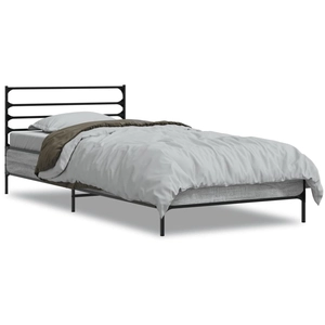 vidaXL Cadre de lit sonoma gris 140x200 cm bois d'ingénierie et métal pas cher