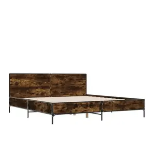 vidaXL Cadre de lit chêne fumé 200x200 cm bois d'ingénierie et métal pas cher