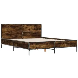 vidaXL Cadre de lit chêne fumé 150x200 cm bois d'ingénierie et métal pas cher