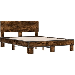 vidaXL Cadre de lit chêne fumé 140x200 cm bois d'ingénierie et métal pas cher