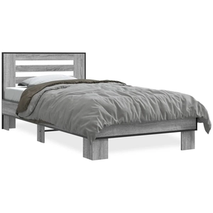 vidaXL Cadre de lit sonoma gris 135x190 cm bois d'ingénierie et métal pas cher