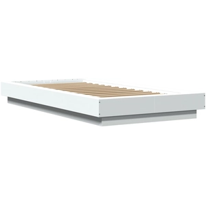 vidaXL Cadre de lit avec lumières LED blanc 140x190 cm bois ingénierie pas cher