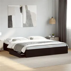 vidaXL Cadre de lit avec tiroirs noir 200x200 cm bois d'ingénierie pas cher
