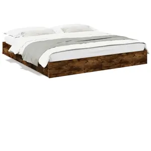 vidaXL Cadre de lit et tiroirs chêne fumé 200x200 cm bois d'ingénierie pas cher