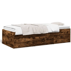 vidaXL Vidaxl Lit De Jour Avec Tiroirs Sans Matelas Chêne Fumé 100x200 Cm pas cher