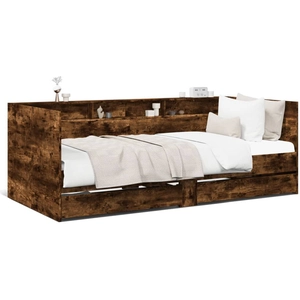 vidaXL Lit de jour avec tiroirs chêne fumé 90x190 cm bois d'ingénierie pas cher