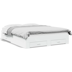 vidaXL Vidaxl Cadre De Lit Avec Tiroirs Sans Matelas Blanc 150x200 Cm pas cher