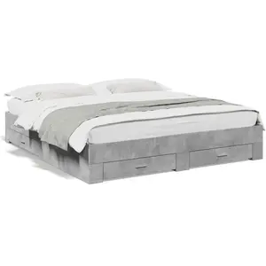 vidaXL Cadre de lit avec tiroirs sans matelas gris béton 200x200 cm pas cher
