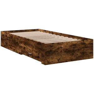 vidaXL Cadre de lit et tiroirs chêne fumé 200x200 cm bois d'ingénierie pas cher