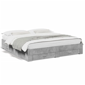 vidaXL Cadre de lit à tiroirs gris béton 180x200 cm bois d'ingénierie pas cher