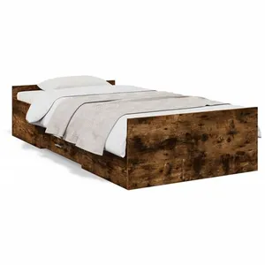 vidaXL Cadre de lit et tiroirs chêne fumé 75x190 cm bois d'ingénierie pas cher